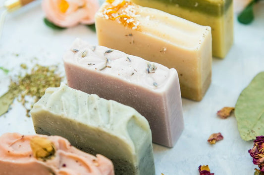 cold processed soap lined up in a row